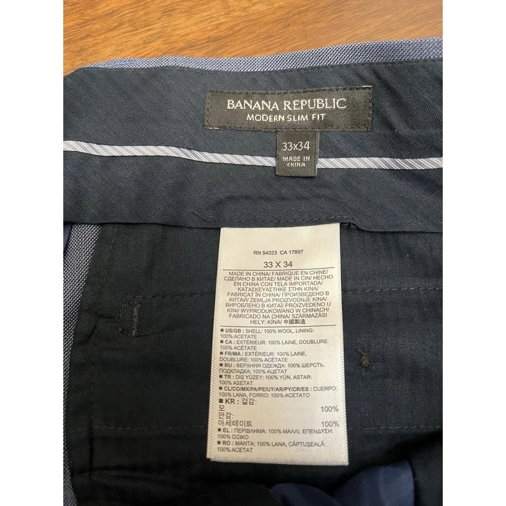 Banana Republic Marzotto Men's 33x34 Slim Fit Wool Dress Pants Gray Flat Front